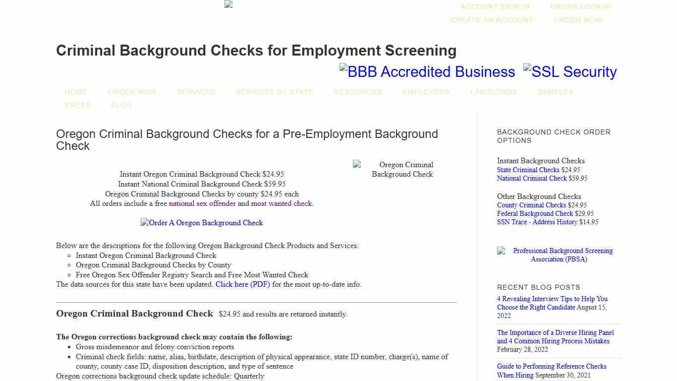 Oregon Criminal Background Checks for Pre-Employment